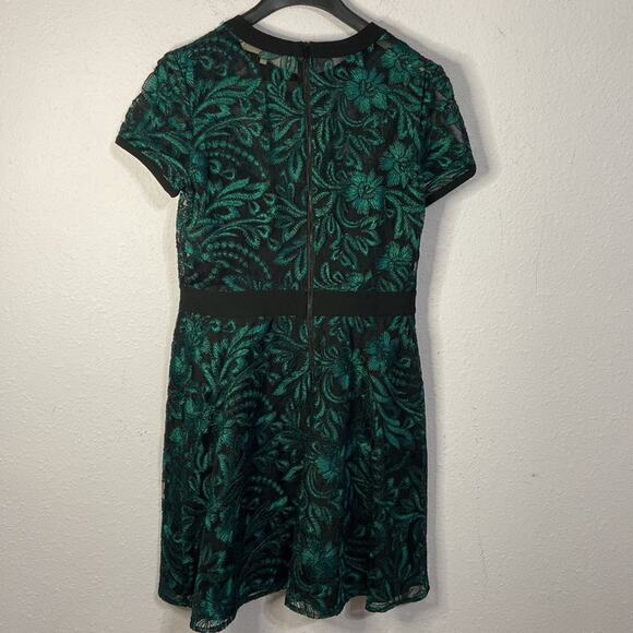 Rachel Roy Women Emerald Green/Black Embroidered Floral Pattern Dress Size 10 - Picture 8 of 12